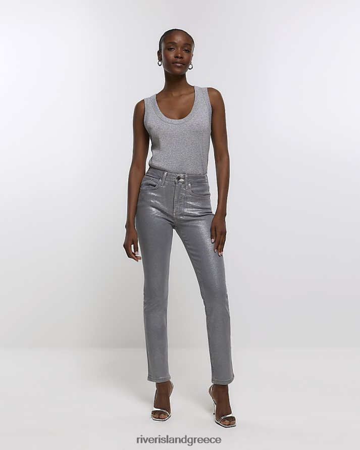 River Island ενδύματα ασήμι γυναίκες τζιν με ευθεία επένδυση B6N8X4451