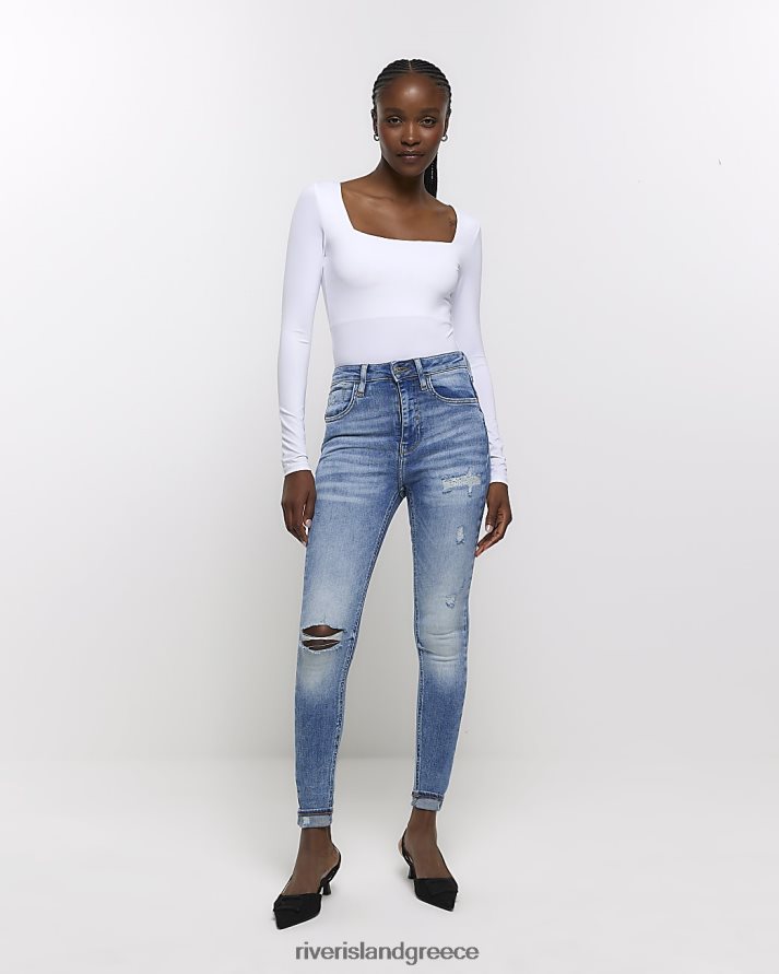 River Island ενδύματα μπλε γυναίκες σκισμένο ψηλόμεσο στενό τζιν B6N8X4645