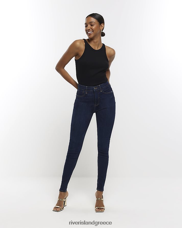 River Island ενδύματα μπλε γυναίκες ψηλόμεσο σμιλεμένο στενό τζιν B6N8X4739
