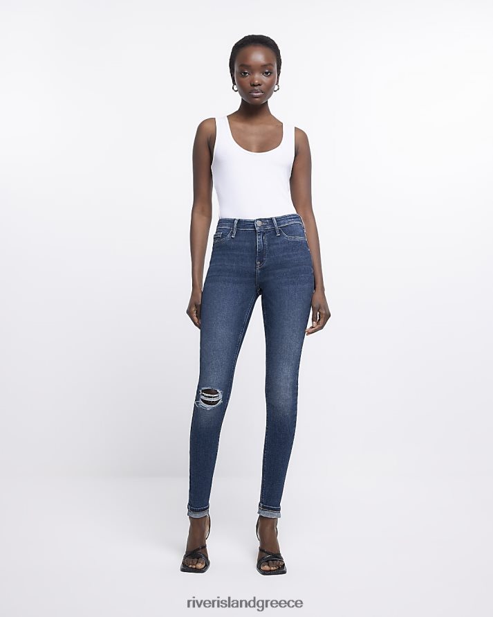 River Island ενδύματα μπλε γυναίκες Μόλυ σκισμένο ψηλό στενό τζιν B6N8X4877