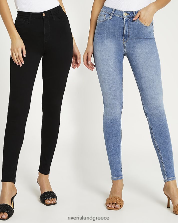 River Island ενδύματα μαύρος γυναίκες ψηλόμεσο στενό τζιν πολυσυσκευασία B6N8X5006