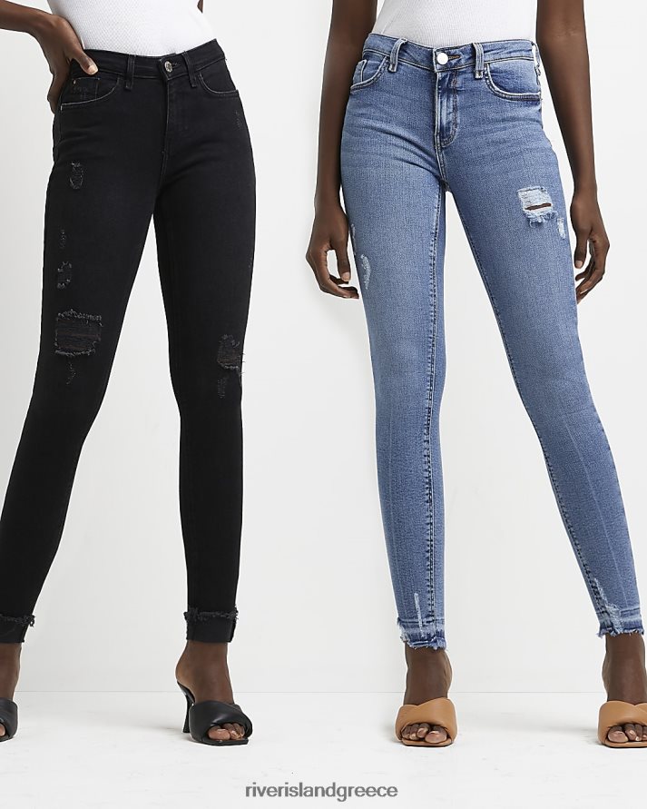 River Island ενδύματα μαύρος γυναίκες σκισμένα ψηλόμεσα στενά τζιν πολυσυσκευασία B6N8X5021