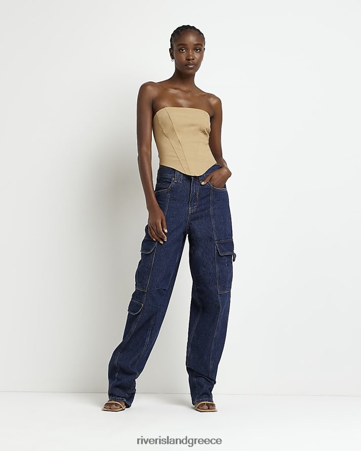 River Island ενδύματα μπλε γυναίκες μεσαίο τζιν cargo με τσέπη B6N8X4996