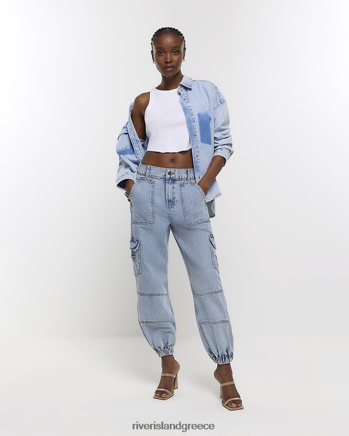 River Island ενδύματα μπλε γυναίκες τζιν cargo με μανσέτες B6N8X921