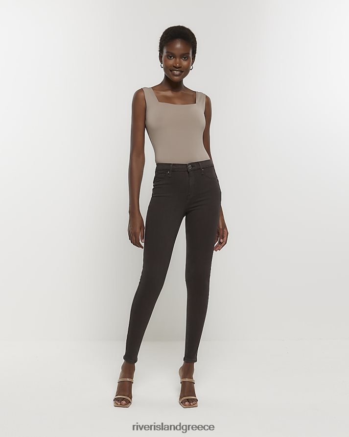 River Island ενδύματα καφέ γυναίκες molly ψηλόμεσο αλήτη σμιλεμένο στενό τζιν B6N8X4100