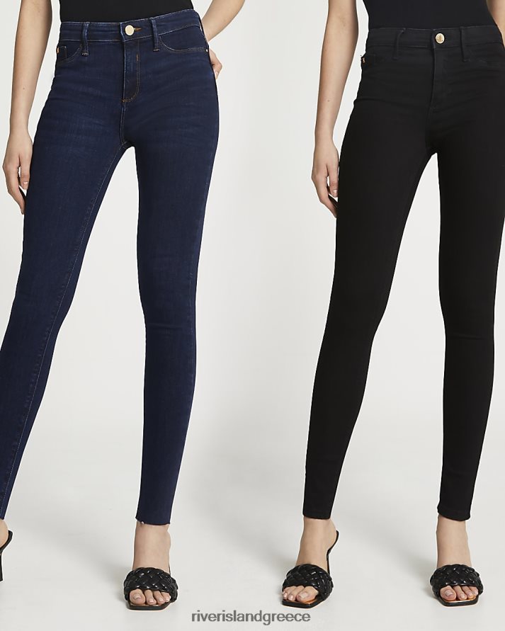 River Island ενδύματα μαύρος γυναίκες πολυσυσκευασία στενό τζιν μεσαίου ύψους molly B6N8X5024