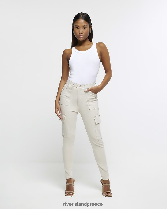 River Island ενδύματα μπεζ γυναίκες μικροκαμωμένο ψηλόμεσο skinny cargo τζιν B6N8X5279