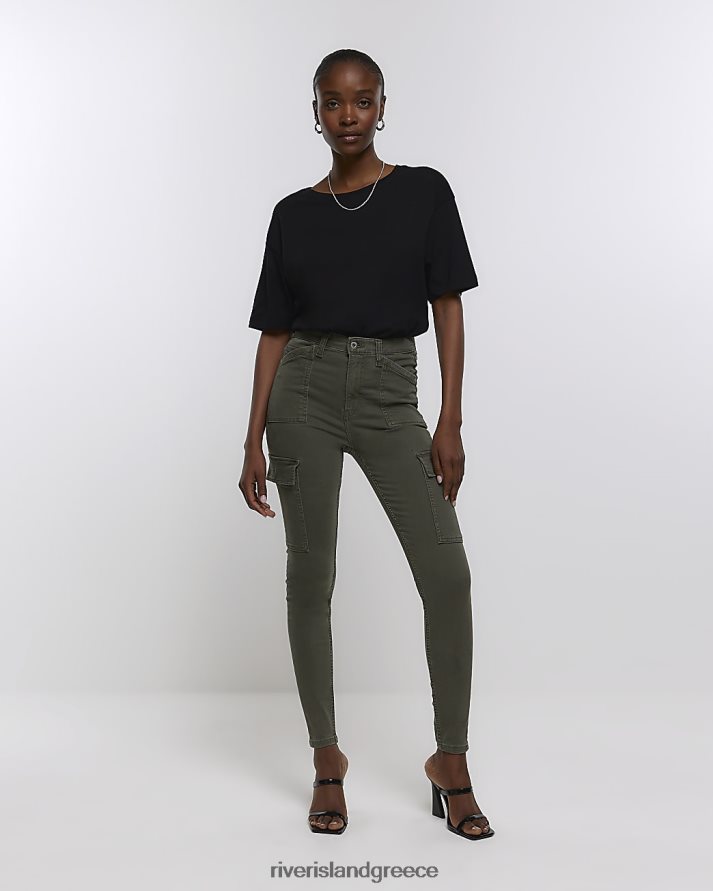 River Island ενδύματα χακί γυναίκες ψηλόμεση skinny jegging φορτίου B6N8X4304