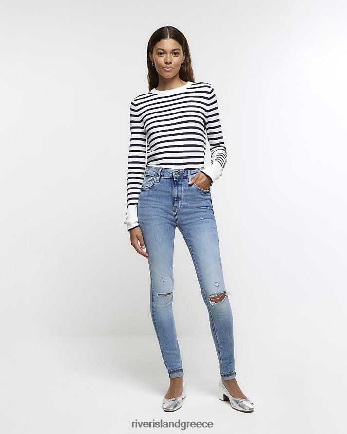 River Island ενδύματα μπλε γυναίκες ψηλός αλήτης γλυπτό σκισμένο superskinny τζιν B6N8X4141