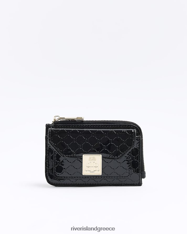 River Island αξεσουάρ μαύρος γυναίκες ανάγλυφη θήκη καρτών μονόγραμμα B6N8X1207