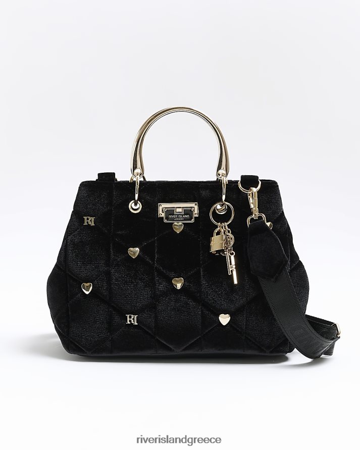 River Island αξεσουάρ μαύρος γυναίκες βελούδινη τσάντα καρφίτσας καρδιάς B6N8X213