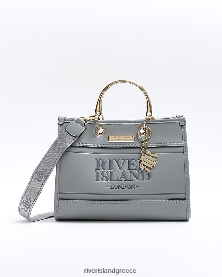 River Island αξεσουάρ γκρί γυναίκες ανάγλυφη τσάντα ri tote B6N8X3794