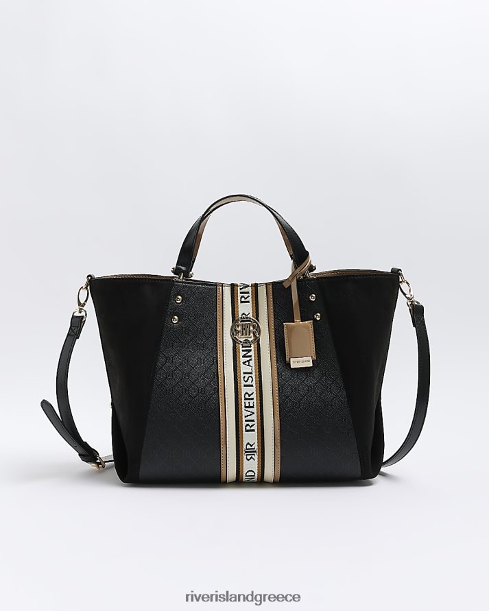 River Island αξεσουάρ μαύρος γυναίκες ri μονόγραμμα ιμάντες tote bag B6N8X4150