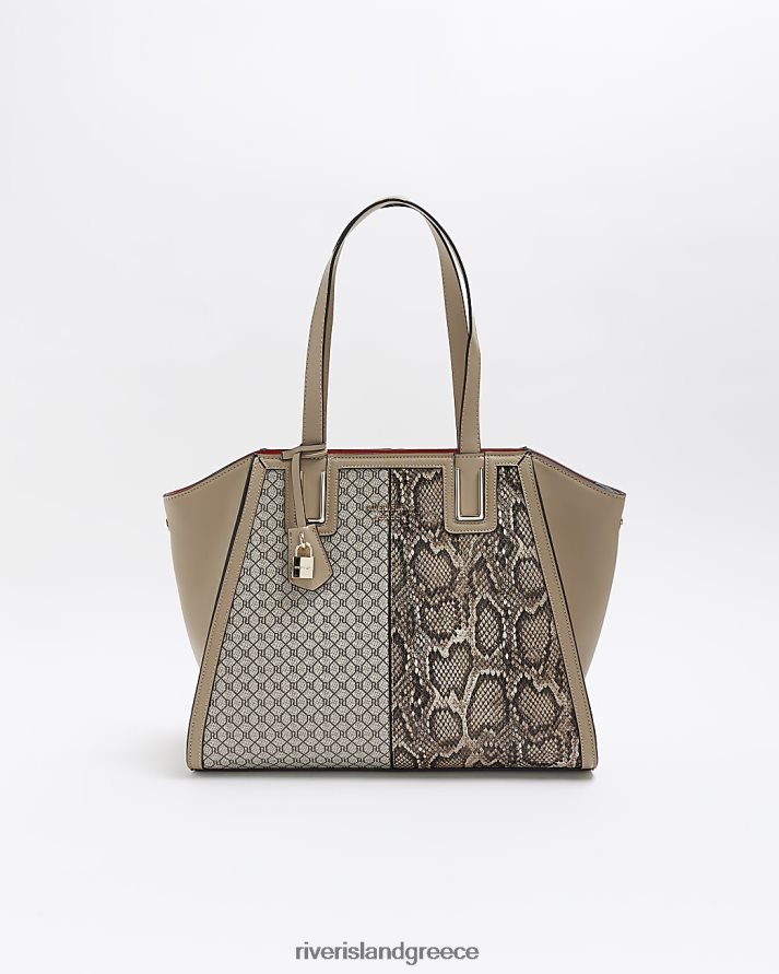 River Island αξεσουάρ μπεζ γυναίκες τσάντα tote γούρι με στάμπα φιδιού B6N8X4468
