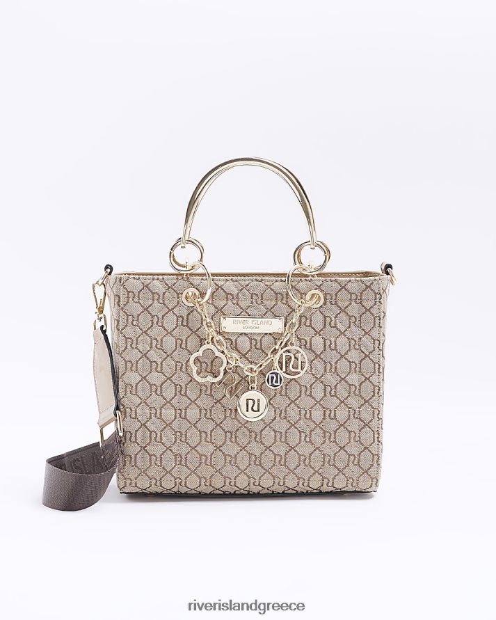 River Island αξεσουάρ μπεζ γυναίκες ζακάρ ρι μονόγραμμα tote bag B6N8X367