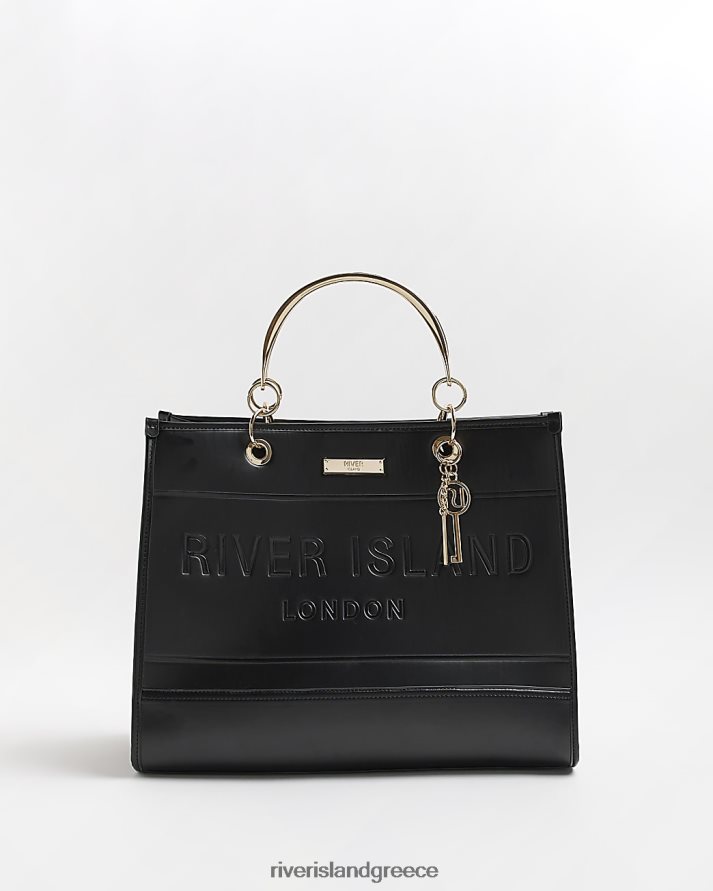 River Island αξεσουάρ μαύρος γυναίκες ρι ανάγλυφο μεγάλο tote bag B6N8X4879