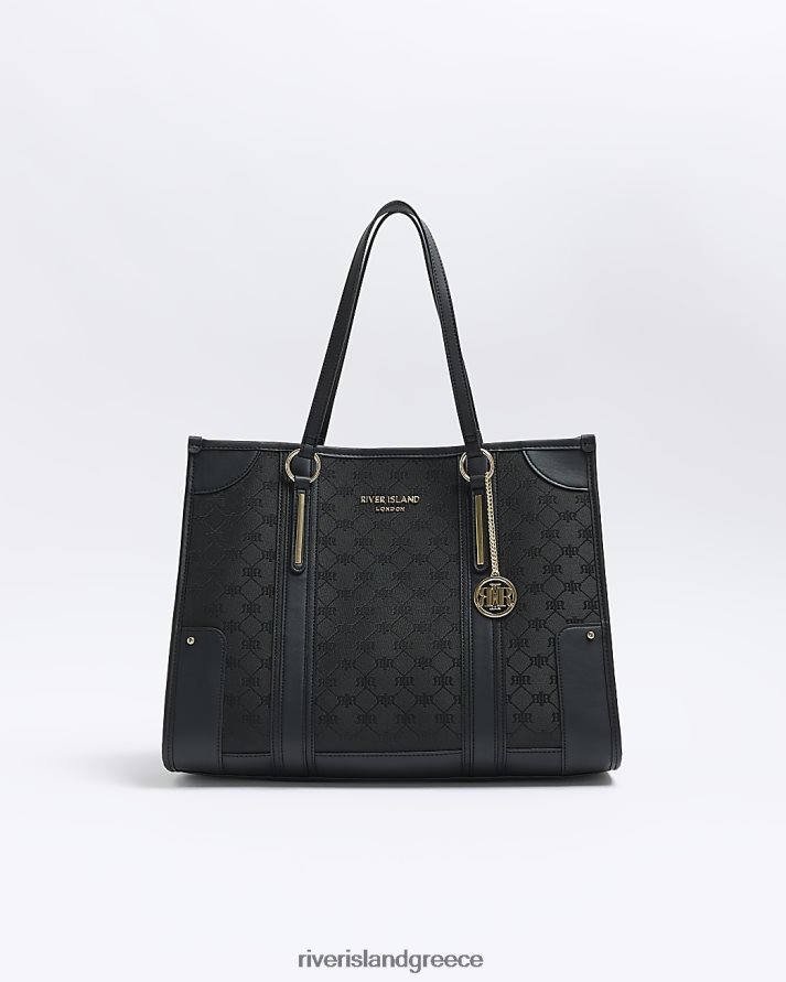 River Island αξεσουάρ μαύρος γυναίκες ζακάρ ρι μονόγραμμα τσάντα shopper B6N8X1333