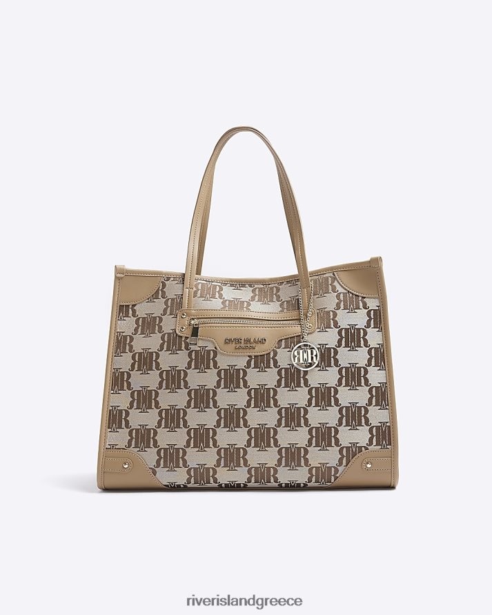 River Island αξεσουάρ καφέ γυναίκες ζακάρ ρι μονόγραμμα τσάντα shopper B6N8X1334