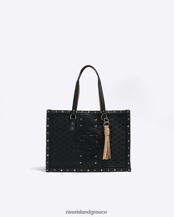 River Island αξεσουάρ μαύρος γυναίκες τσάντα shopper με ζακάρ καρφιά B6N8X217