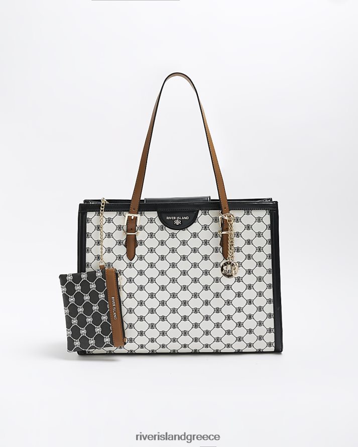 River Island αξεσουάρ άσπρο γυναίκες μονόγραμμα τσάντα shopper B6N8X3806