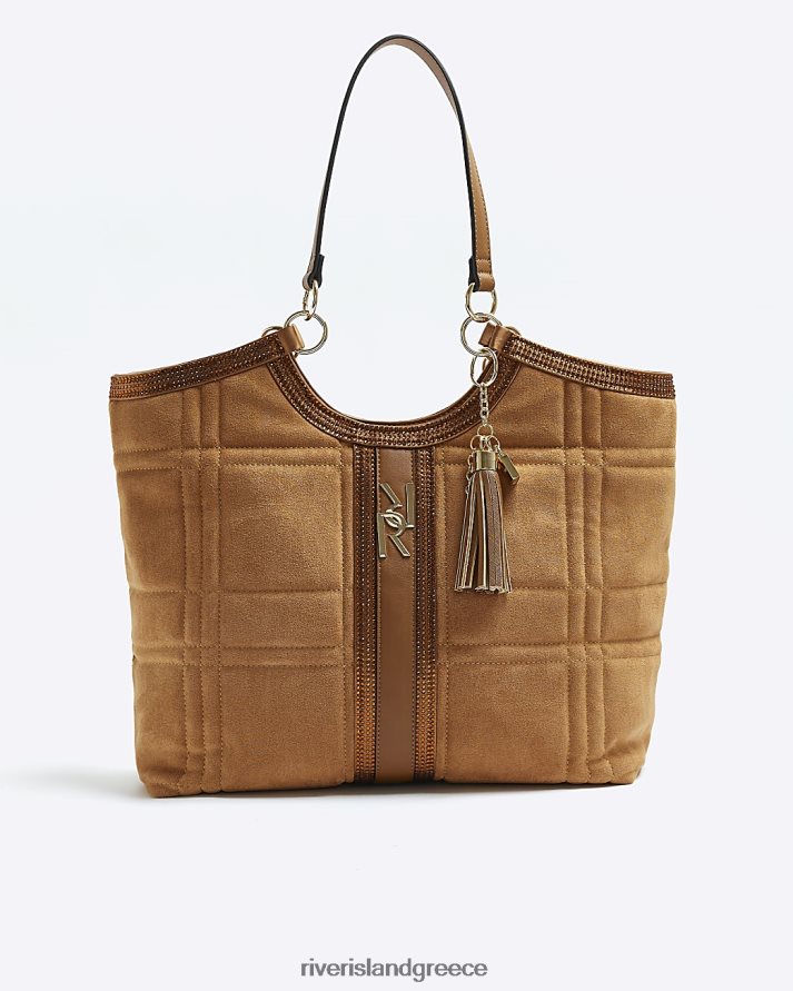 River Island αξεσουάρ καφέ γυναίκες τσάντα shopper καπιτονέ σουέντ B6N8X689