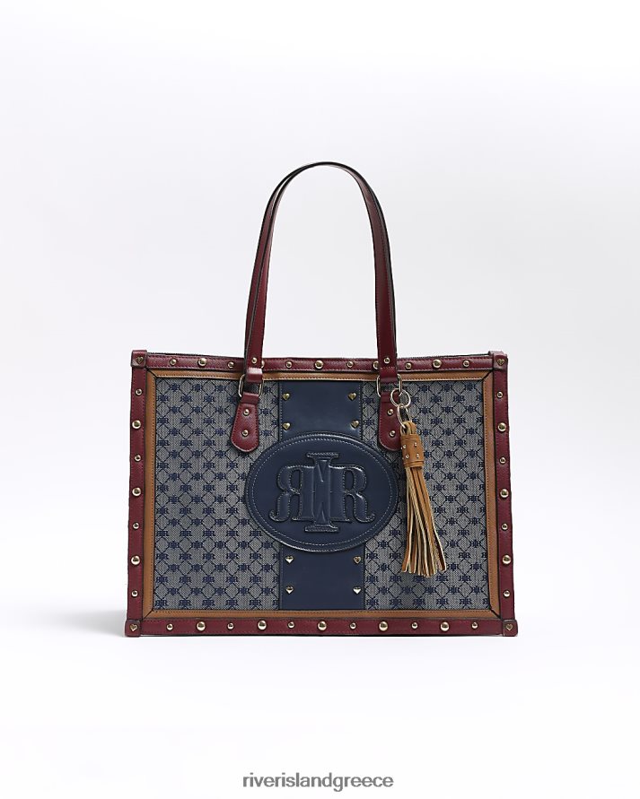 River Island αξεσουάρ ΠΟΛΕΜΙΚΟ ΝΑΥΤΙΚΟ γυναίκες ζακάρ ρι μονόγραμμα stud shopper bag B6N8X216
