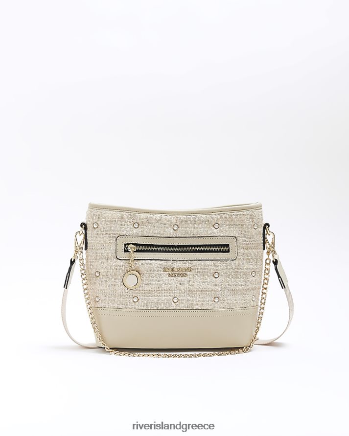 River Island αξεσουάρ κρέμα γυναίκες τσάντα χιαστί με λεπτομέρεια πέρλες B6N8X1250