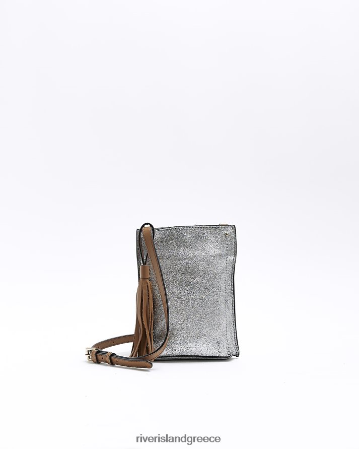 River Island αξεσουάρ ασήμι γυναίκες δερμάτινη τσάντα χιαστί με φούντα B6N8X1453