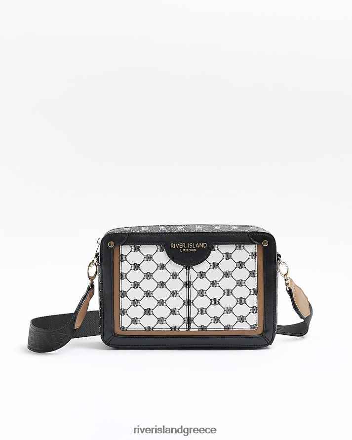 River Island αξεσουάρ μαύρος γυναίκες ρι μονόγραμμα κουτί χιαστί τσάντα B6N8X326