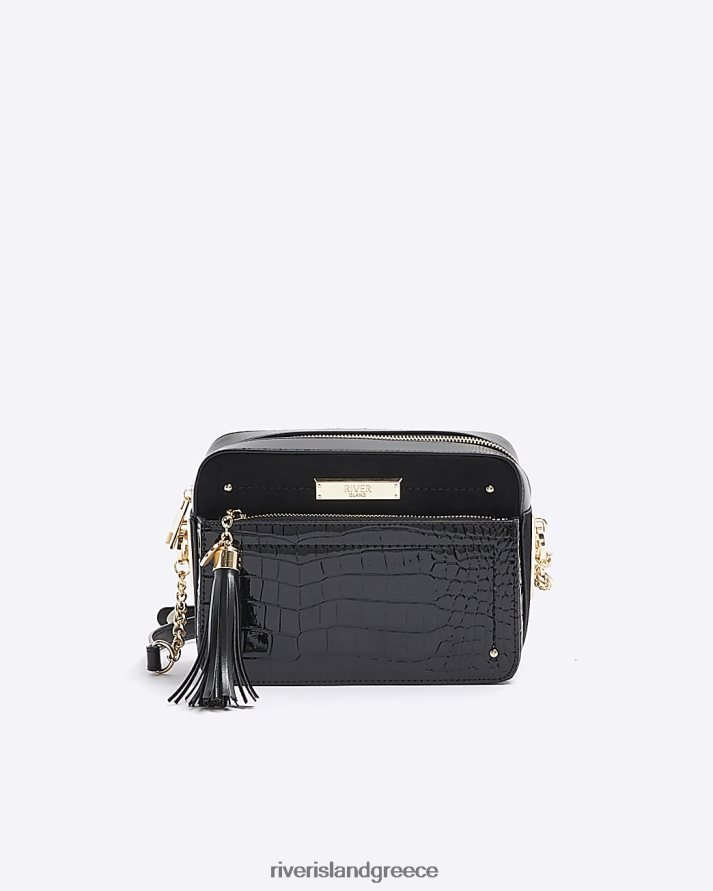 River Island αξεσουάρ μαύρος γυναίκες Τσάντα χιαστί με αλυσίδα με ανάγλυφο κροκό B6N8X3719