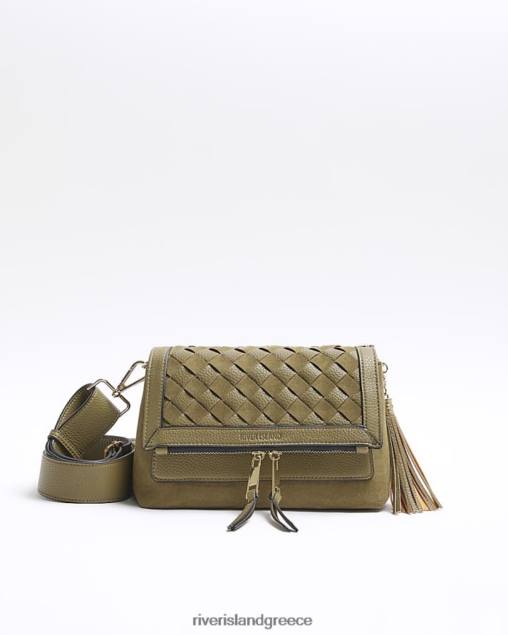 River Island αξεσουάρ χακί γυναίκες τσάντα χιαστί με υφή B6N8X3853