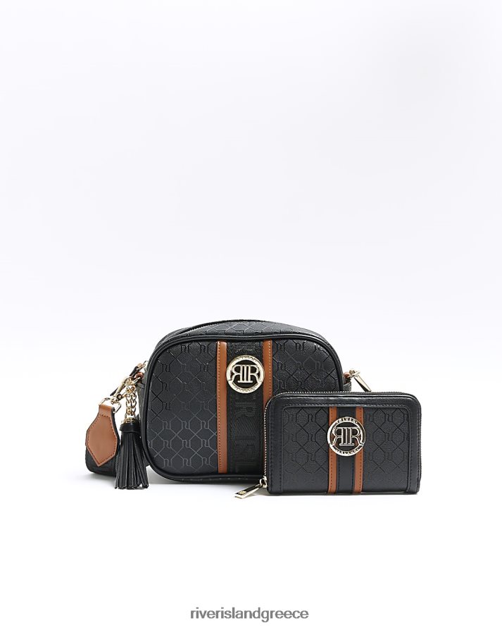River Island αξεσουάρ μαύρος γυναίκες μονόγραμμα χιαστί τσάντα και τσαντάκι B6N8X4162