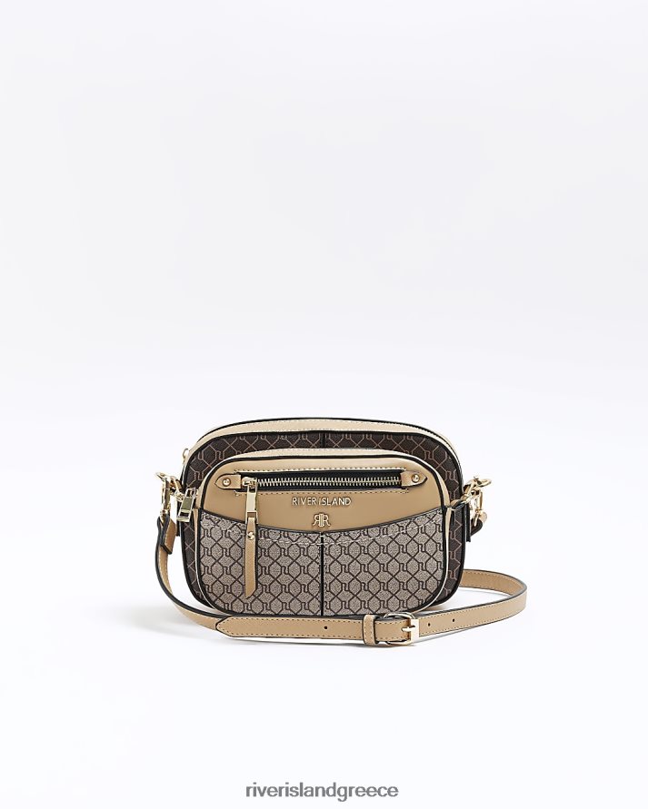 River Island αξεσουάρ καφέ γυναίκες μονόγραμμα χιαστί τσάντα B6N8X4486