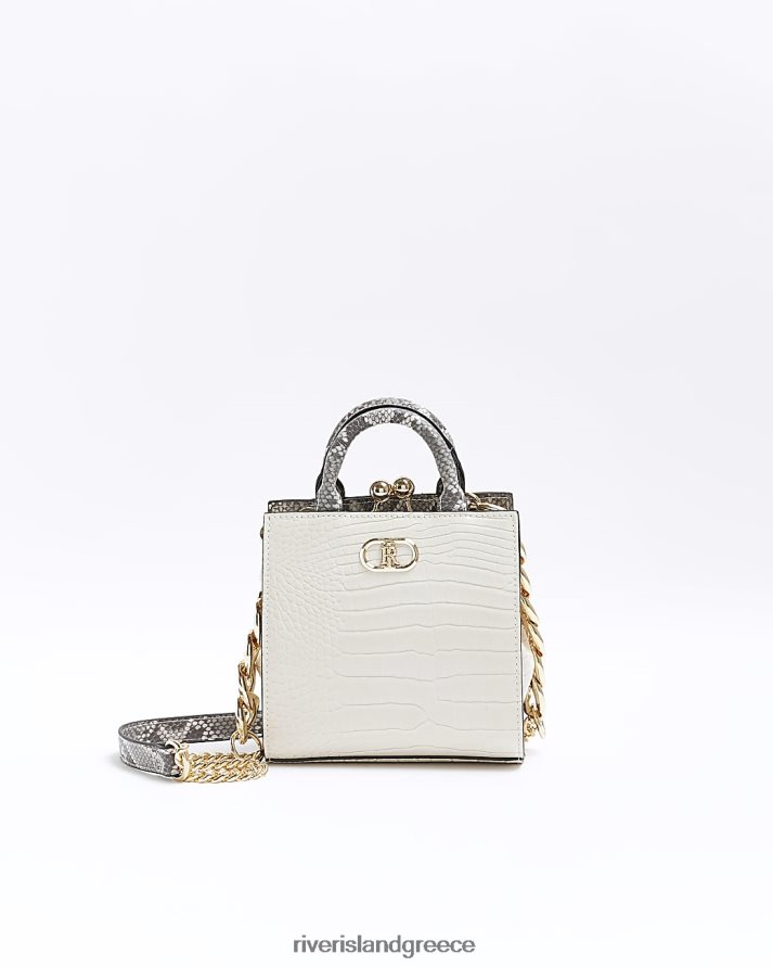 River Island αξεσουάρ άσπρο γυναίκες τσάντα χιαστί με ανάγλυφο κροκό πατέντα B6N8X4608