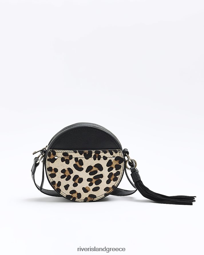 River Island αξεσουάρ μαύρος γυναίκες δερμάτινη τσάντα χιαστί με στάμπα λεοπάρ B6N8X4636