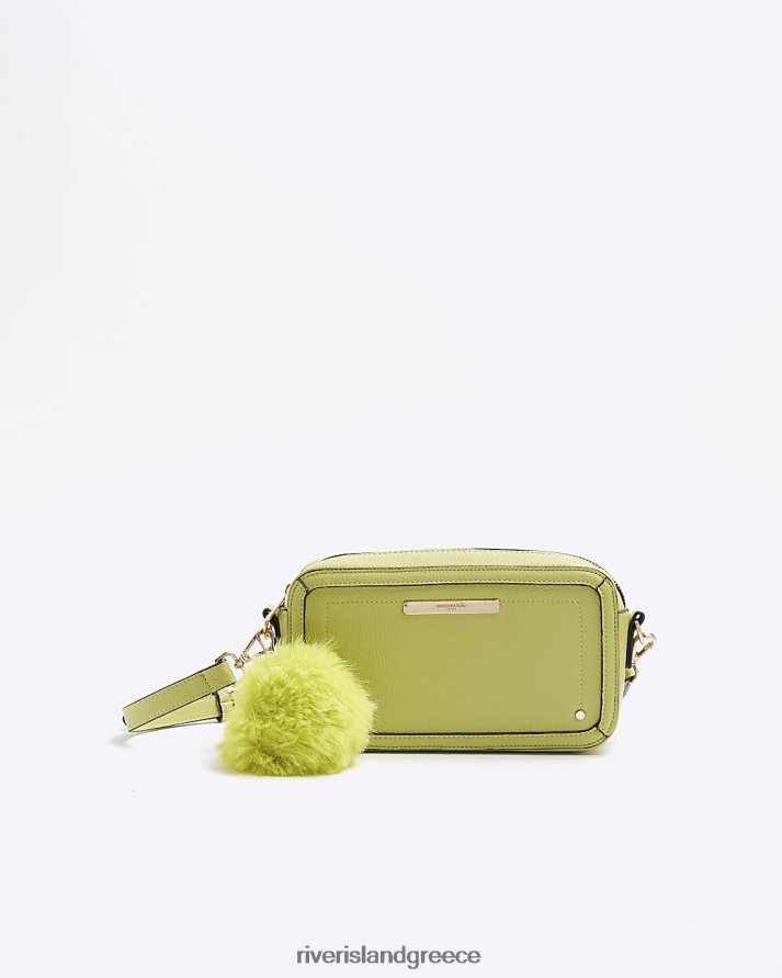 River Island αξεσουάρ πράσινος γυναίκες Τσάντα χιαστί από ψεύτικο δέρμα πομ πομ B6N8X840