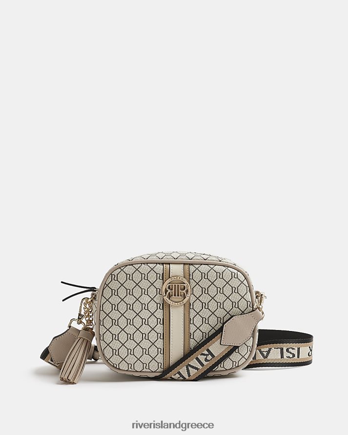 River Island αξεσουάρ μπεζ γυναίκες ρι μονόγραμμα στάμπα τσάντα χιαστί B6N8X933