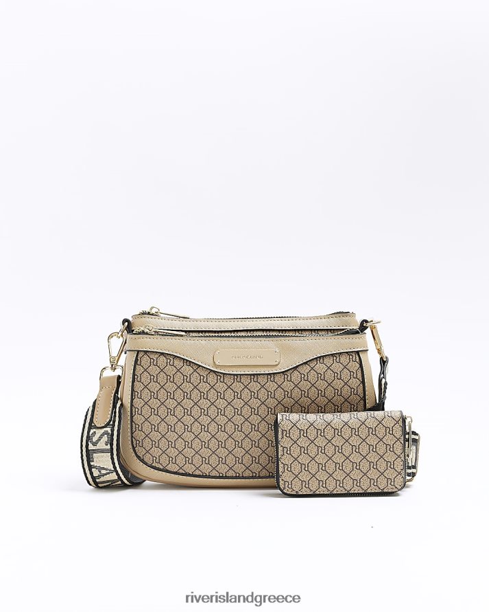 River Island αξεσουάρ μπεζ γυναίκες μονόγραμμα χιαστί τσάντα και τσαντάκι B6N8X937