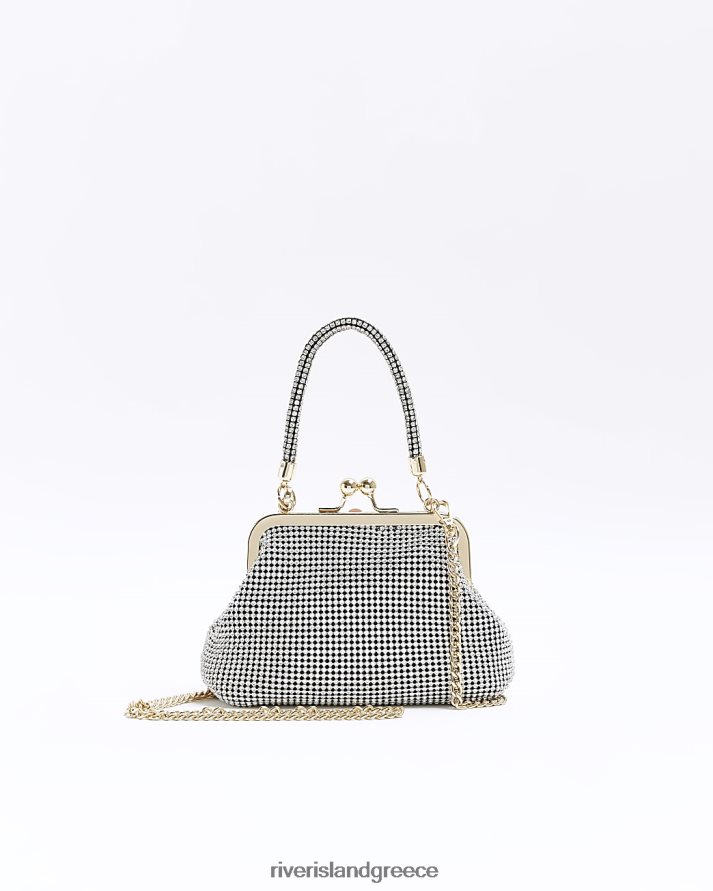 River Island αξεσουάρ ασήμι γυναίκες τσάντα χιαστί με λουράκι αλυσίδας diamante B6N8X4592