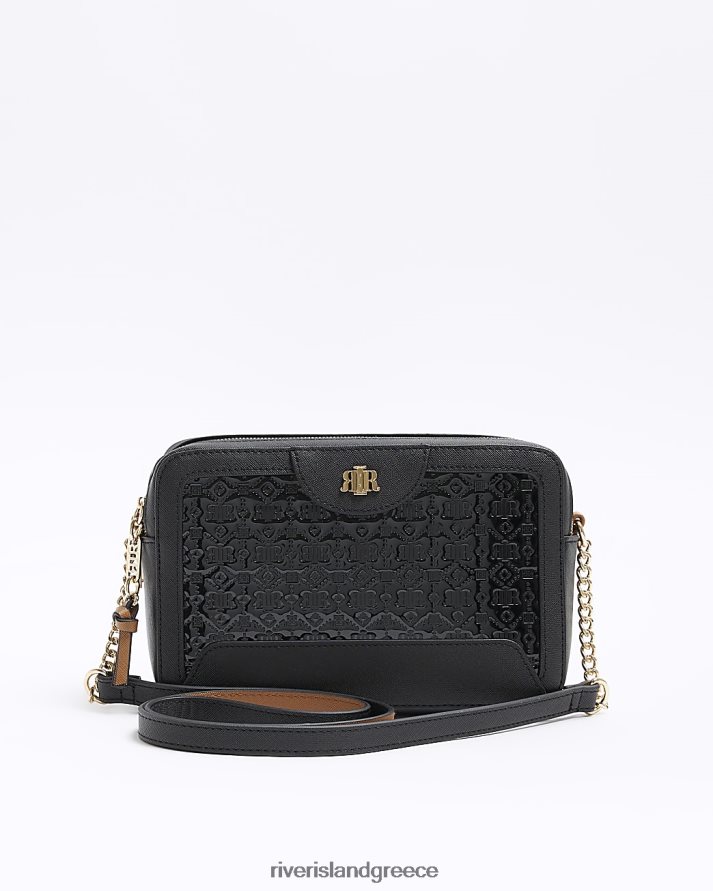River Island αξεσουάρ μαύρος γυναίκες ανάγλυφο ri boxy χιαστί τσάντα B6N8X3766
