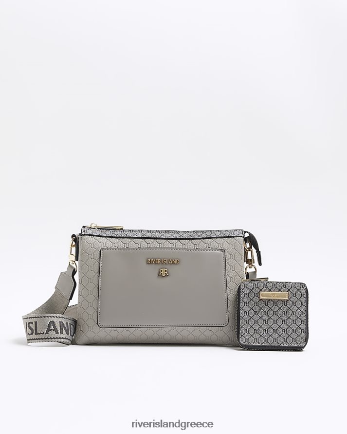 River Island αξεσουάρ γκρί γυναίκες ανάγλυφο ri cross body τσαντάκι B6N8X609