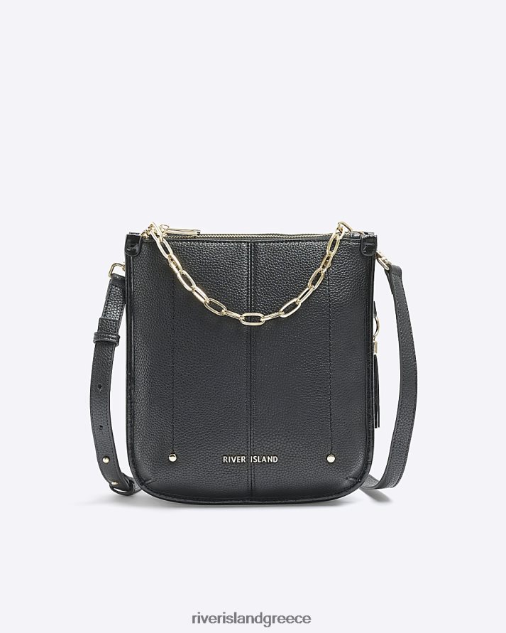 River Island αξεσουάρ μαύρος γυναίκες τσάντα messenger με λεπτομέρεια αλυσίδας B6N8X4549