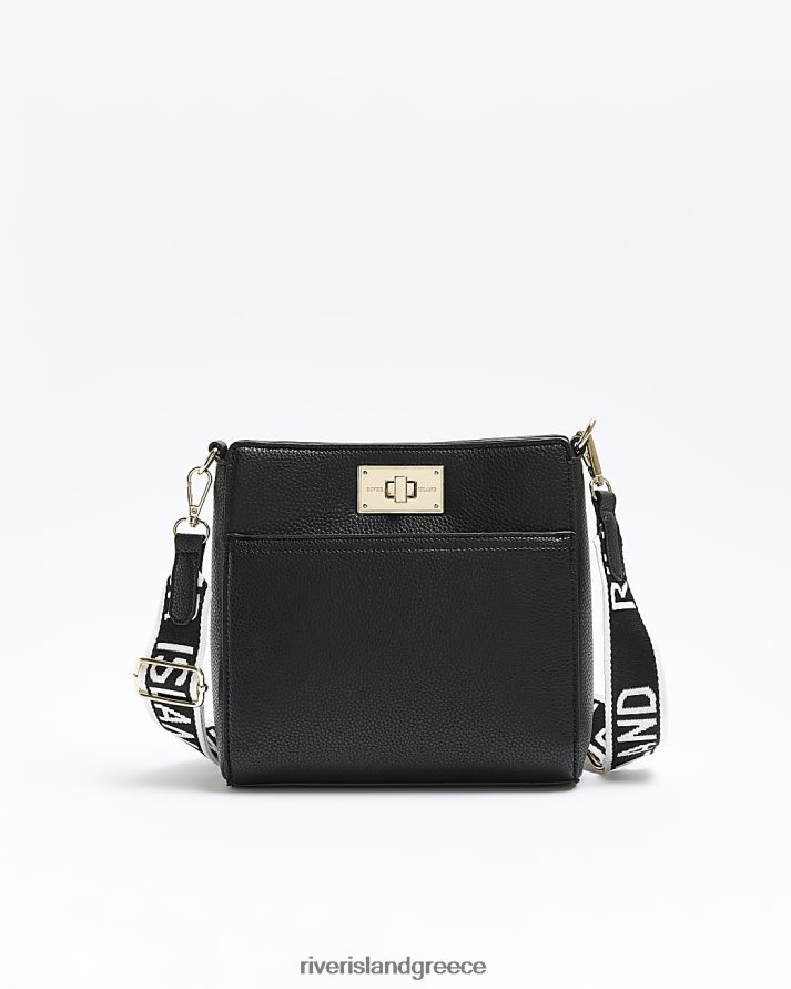 River Island αξεσουάρ μαύρος γυναίκες μπροστινή κλειδαριά τσάντα messenger B6N8X909