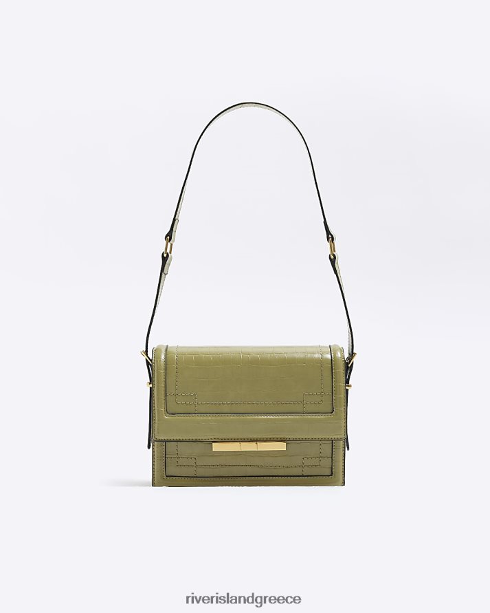 River Island αξεσουάρ χακί γυναίκες Τσάντα ώμου με ανάγλυφο κροκό B6N8X1177