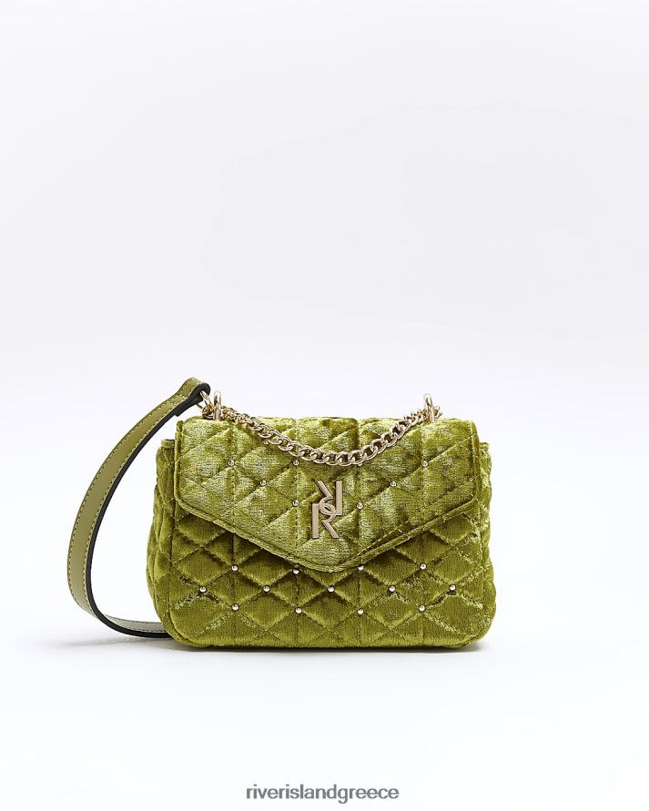 River Island αξεσουάρ πράσινος γυναίκες βελούδινη καπιτονέ τσάντα ώμου B6N8X4411