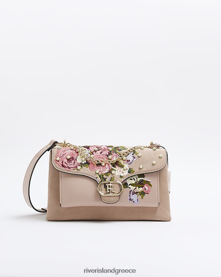 River Island αξεσουάρ ροζ γυναίκες φλοράλ κεντημένη τσάντα ώμου B6N8X4433