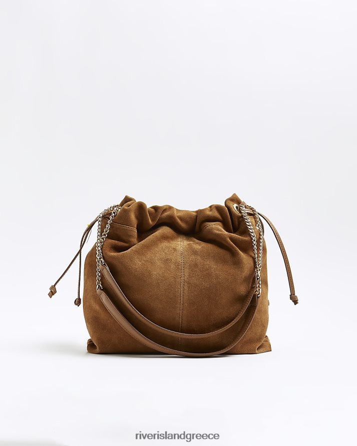 River Island αξεσουάρ καφέ γυναίκες Τσάντα ώμου με σουέντ κορδόνι B6N8X4750