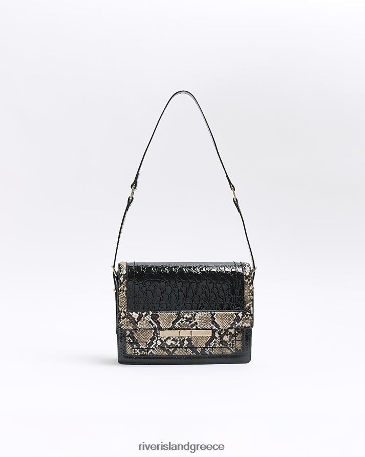 River Island αξεσουάρ μαύρος γυναίκες Τσάντα ώμου με ανάγλυφο κροκό animal print B6N8X1176