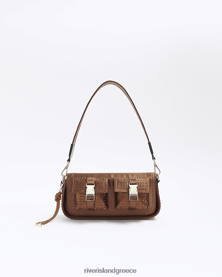 River Island αξεσουάρ καφέ γυναίκες σατέν diamante utility τσάντα ώμου B6N8X1211