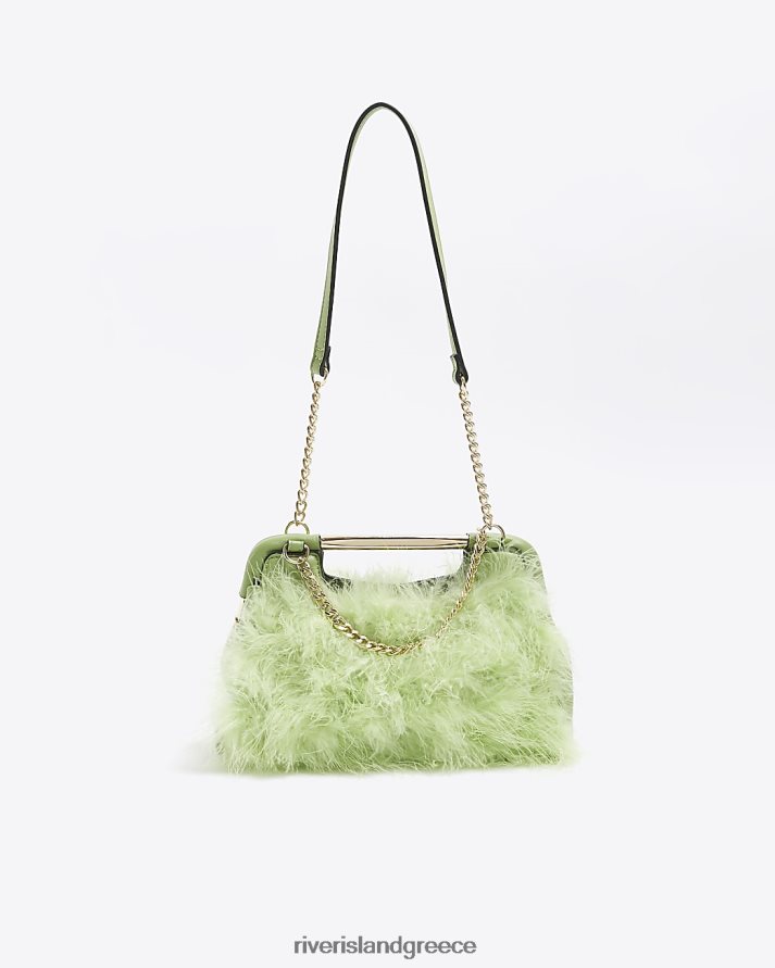 River Island αξεσουάρ πράσινος γυναίκες τσάντα clutch με αλυσίδα με πούπουλα B6N8X967